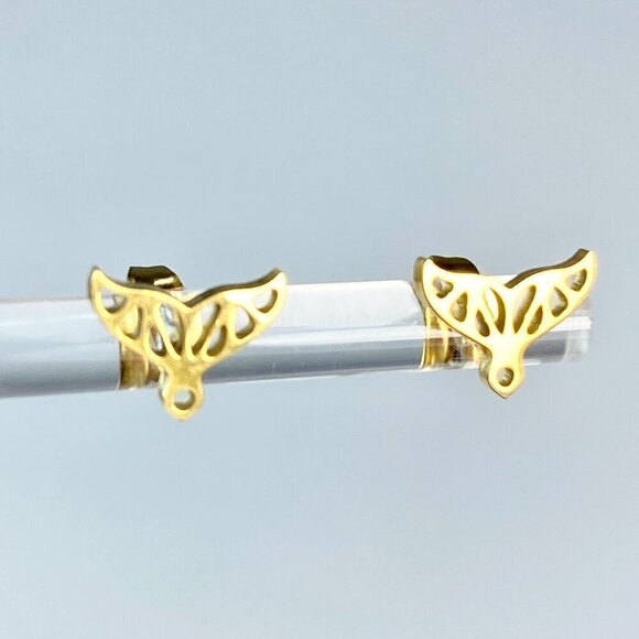 Tiny Whale Tail Stud Earrings Stainless - Picture 1 of 6